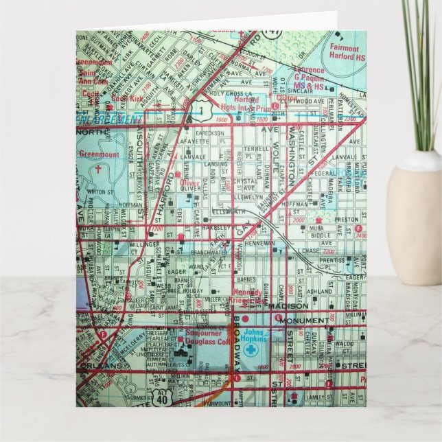 Cartão Baltimore, MD Vintage Map (Frente)