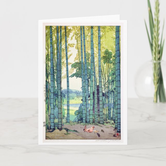 Cartão Bamboo Grove, Hiroshi Yoshida, Woodcut (Frente)