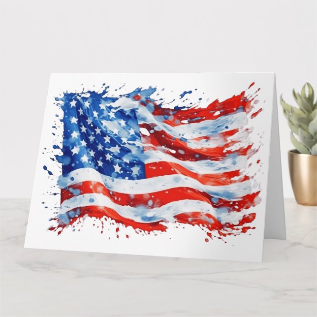 Cartão Bandeira Americana Aquarela EUA 4 de Julho (Planta pequena)