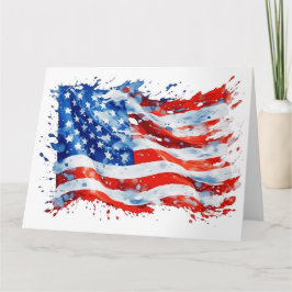 Cartão Bandeira Americana Aquarela EUA 4 de Julho