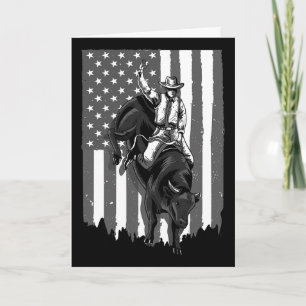 Cartão Bandeira Americana de Montaria de Touro Cowboy 4 d