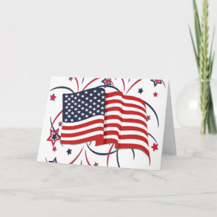 Cartão Bandeira Americana e Fogos de Artifício em Branco 