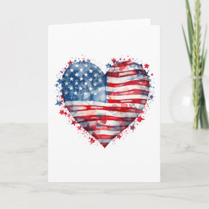 Cartão Bandeira Americana Estrelas Listras Coração Patrió