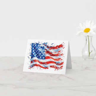 Cartão Bandeira Americana EUA Aquarela 4 de Julho