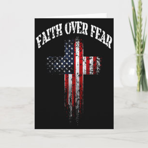 Cartão Bandeira Americana EUA Cruz Cristã Fé Sobre o Medo