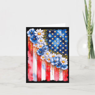 Cartão Bandeira Americana Floral 4 de Julho Garota Patrió