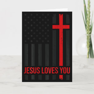 Cartão Bandeira Americana Masculina Jesus Te Ama Fé Crist