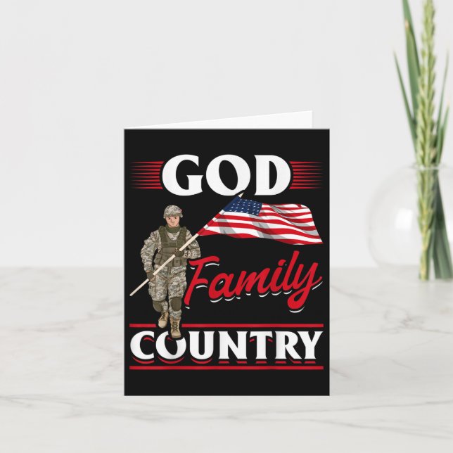 Cartão Bandeira americana patriótica Deus Família País (Frente)