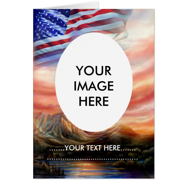 Cartão Bandeira Americana Patriótica Voando Alta (Frente)