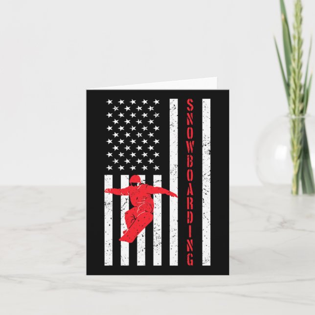 Cartão Bandeira Americana Snowboard Usa Winter Patriotic  (Frente)