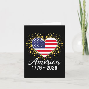 Cartão Bandeira bonita coração 1776 2026 julho 4º anivers