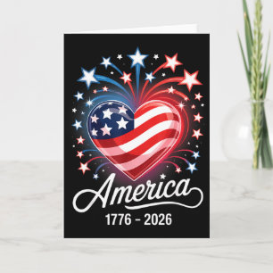 Cartão Bandeira Coração 1776 2026 4 de Julho Aniversário