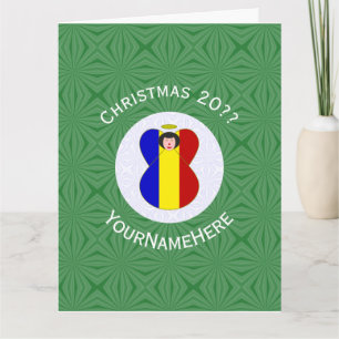 Cartão Bandeira de Natal do Anjo Romeno Personalizada 