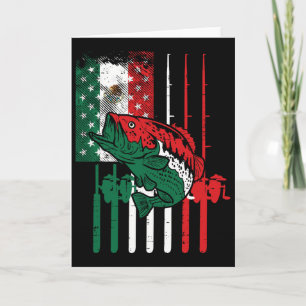 Cartão Bandeira de Pesca Mexicano-Americana Vara de Pesca