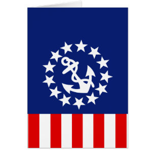 Cartão Bandeira do iate americano náutico fica na Marina