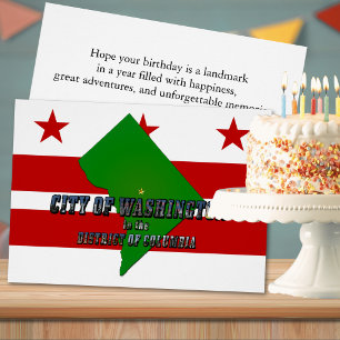 Cartão Bandeira do Mapa de Aniversário de Washington DC