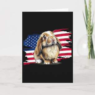 Cartão Bandeira dos EUA 4 de Julho Mini Holland Lop Bunny