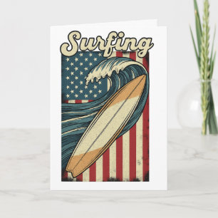Cartão Bandeira dos EUA de Surfe Retrô