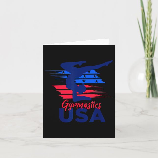Cartão Bandeira dos EUA Ginástica EUA Apoio  (Frente)