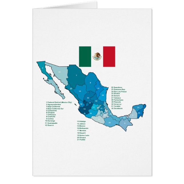Cartão Bandeira e mapa de México (Frente)