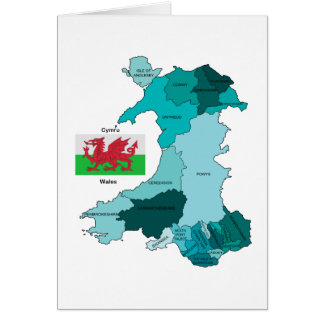 Cartão Bandeira e mapa de Wales
