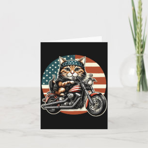 Cartão Bandeira Patriótica Dos EUA Gato De Moto Divertido