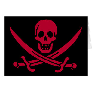 Cartão Bandeira pirata da Caveira Vermelha e Espadas de C