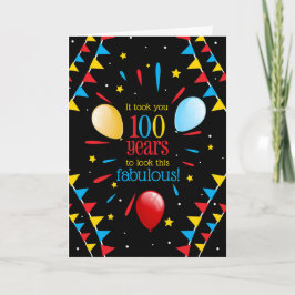 Cartão Bandeiras e Balões de Aniversário de 100 anos Olha