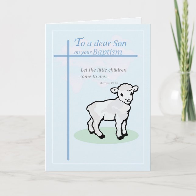 Cartão Baptismo Azul Filho Cordeiro (Frente)