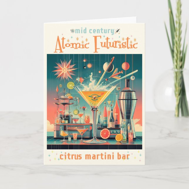 Cartão Bar Citrus Martini futurística atômica do meio séc (Frente)