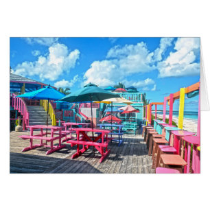 Cartão Bar de Praia Colorida das Bahamas Tropicais & Gril