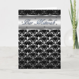Cartão Bar Mitzvah no efeito preto e de prata misturado