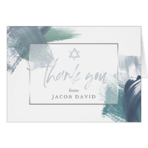 Cartão Bar Mitzvah Obrigado Pincéis Verdes Azuis Secos