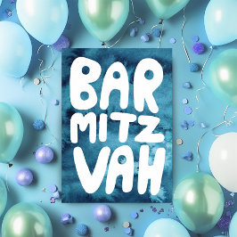 Cartão BAR MITZVAH Personalizável Azul Aquarela Parabéns
