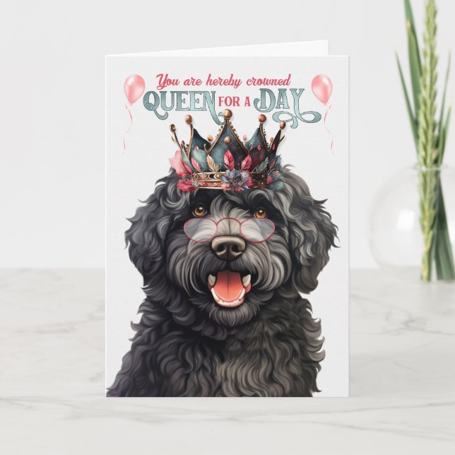 Cartão Barbet Dog Queen para o dia feliz aniversário (Frente)