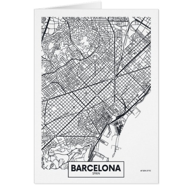 Cartão Barcelona, mapa da cidade da espanha | (Frente)
