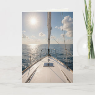 Cartão Barco à Vela de Aniversário em Águas Calmas do Oce