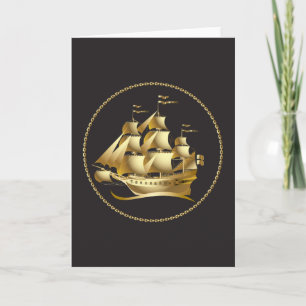Cartão Barco à Vela Dourado Náutico