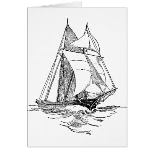 Cartão barco à vela lago oceano barco de ondas