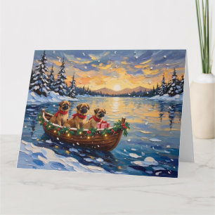 Cartão Barco de Natal do Pequinês Feriado