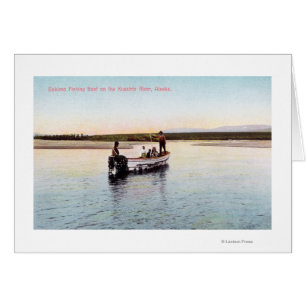 Cartão Barco de Pesca Esquimó no rio