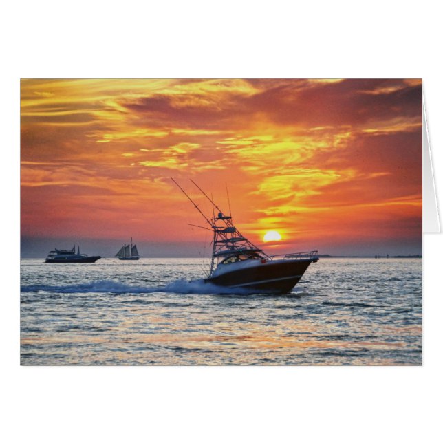 Cartão Barco de Pesca, Key West, Florida, Sunset (Frente Horizontal)