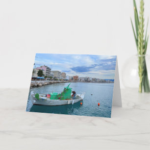 Cartão Barco De Pesca Na Grécia De Harbour Corinto