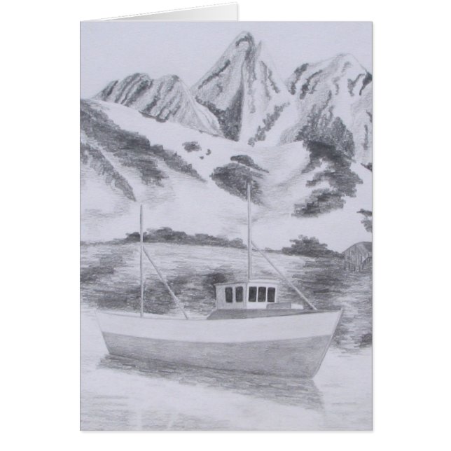 Cartão Barco de pesca norueguês (lápis) (Frente)