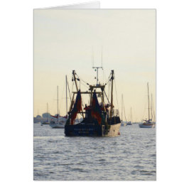 Cartão Barco de Pesca Paz e Abundância ao Amanhecer