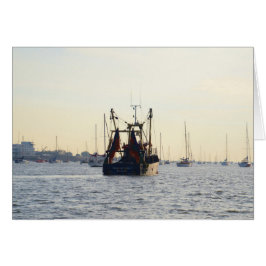 Cartão Barco de Pesca Paz e Abundância ao Amanhecer