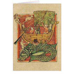 Cartão Barco Shipwrecked em uma baleia