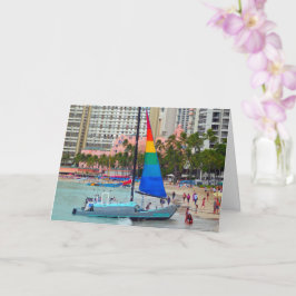 Cartão Barco-vela, praia de Waikiki, placa de Oahu