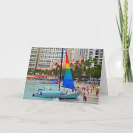 Cartão Barco-vela, praia de Waikiki, placa de Oahu