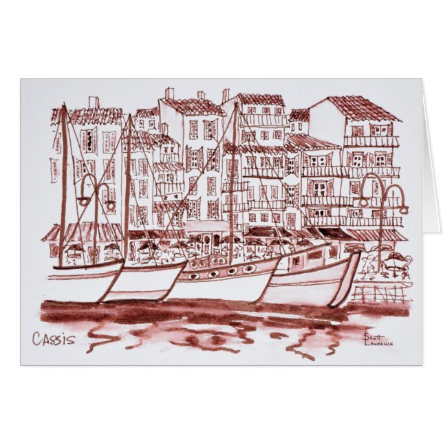 Cartão Barcos a vela amarrados no porto| Cassis, França (Frente Horizontal)